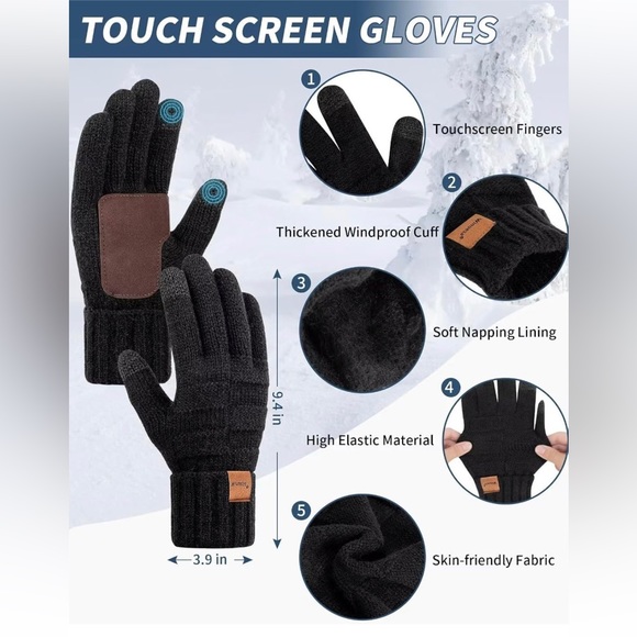 2024 Mens Hat Scarf and Gloves Set Winter, 3 in 1 Warm Set - Picture 7 of 8